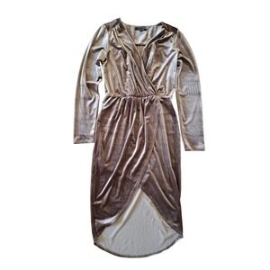 Fore Womens Taupe Velvet Long Sleeve Wrap Midi Dress DD4992FO Size M